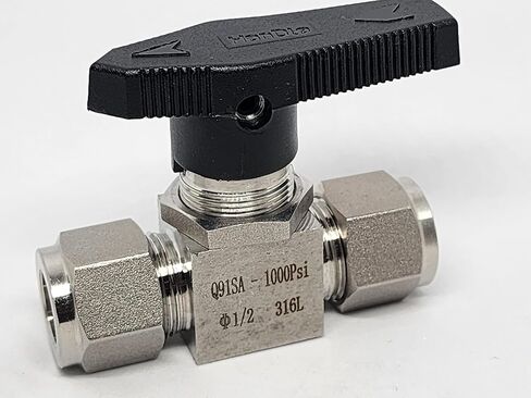 1/2 Inch Stainless Steel Ball Valve with Compression Fitting, 316 SS Material, Nylon Handle, Parker and Swagelok Compatible in Saudi Arabia