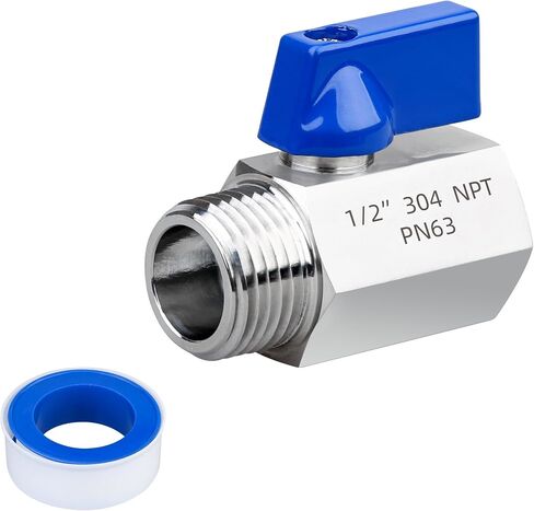 3/8" Mini Ball Valve, 304 Stainless Steel, NPT Female x Male Thread Shut Off, Compact & Rust-Resistant for Water, Gas & Oil Lines, Home, Kitchen, Bathroom, RV – 2 Pack in Saudi Arabia