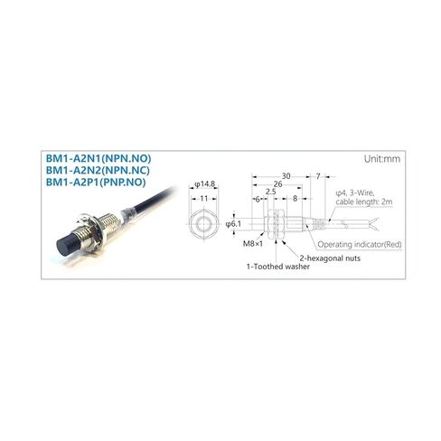 M8 Proximity Sensor Switch Inductive Metal Induction, 12-24VDC NPN PNP, 1pc(BM1-B1R5N1-A) in Saudi Arabia