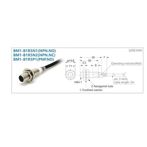 M8 Proximity Sensor Switch Inductive Metal Induction, 12-24VDC NPN PNP, 1pc(BM1-B1R5N1-A) in Saudi Arabia