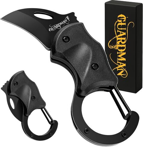 GUARDMAN Fathers Day Gift for Men Keychain Carabiner Pocket Knife Folding EDC Blade with Clip Mini Stainless Steel Utility Knife for Men | Camping, Hiking, Fishing, Survival Tool - 1 Pack in Kuwait