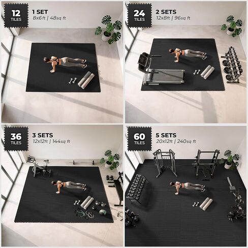 مجموعة سجادات صالة الألعاب الرياضية bemaxx - 12 قطعة من بلاط الأرضيات الإسفنجي المتشابك EVA (24.4 بوصة × 24.4 بوصة × 0.4 بوصة) 48 قدمًا مربعًا أرضيات رياضية واقية للتمارين الرياضية المنزلية وتمارين التمارين الرياضية والألغاز واللياقة البدنية وغرفة اللعب و in Kuwait