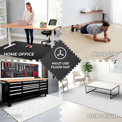 مجموعة سجادات صالة الألعاب الرياضية bemaxx - 12 قطعة من بلاط الأرضيات الإسفنجي المتشابك EVA (24.4 بوصة × 24.4 بوصة × 0.4 بوصة) 48 قدمًا مربعًا أرضيات رياضية واقية للتمارين الرياضية المنزلية وتمارين التمارين الرياضية والألغاز واللياقة البدنية وغرفة اللعب و in Kuwait