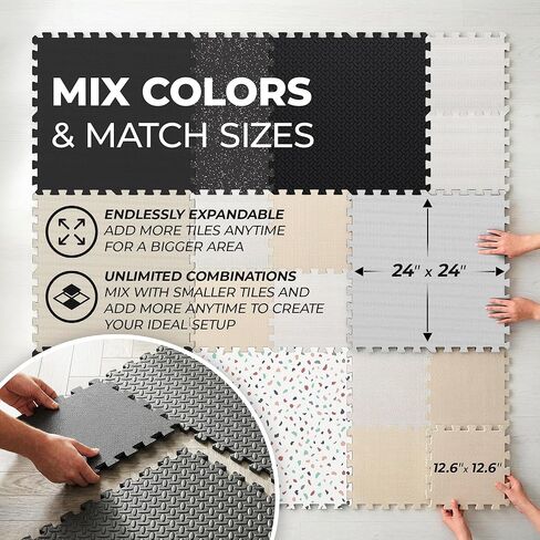 مجموعة سجادات صالة الألعاب الرياضية bemaxx - 12 قطعة من بلاط الأرضيات الإسفنجي المتشابك EVA (24.4 بوصة × 24.4 بوصة × 0.4 بوصة) 48 قدمًا مربعًا أرضيات رياضية واقية للتمارين الرياضية المنزلية وتمارين التمارين الرياضية والألغاز واللياقة البدنية وغرفة اللعب و in Kuwait