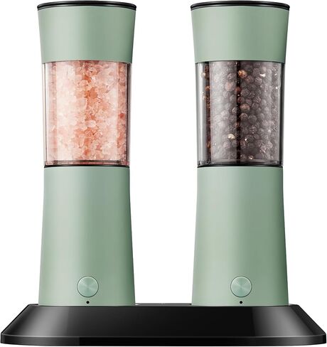 Electric Salt and Pepper Grinder Set, Stainless Steel Automatic Pepper Mill, Rechargeable with USB-C Charging Base, Gravity Activated One-Handed Operation, Dual LED Light, 2 Pack in Saudi Arabia