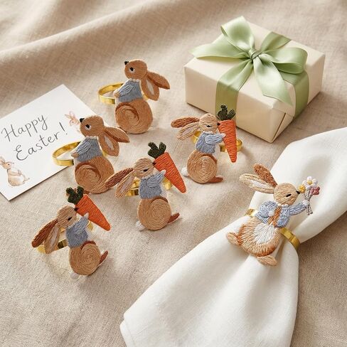 Easter Napkin Rings Set of 6, Bunny Rabbit Spring Table Decorations for Easter Dinner – Festive Napkin Holders for Holiday & Party Table Setting in Saudi Arabia