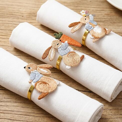 Easter Napkin Rings Set of 6, Bunny Rabbit Spring Table Decorations for Easter Dinner – Festive Napkin Holders for Holiday & Party Table Setting in Saudi Arabia
