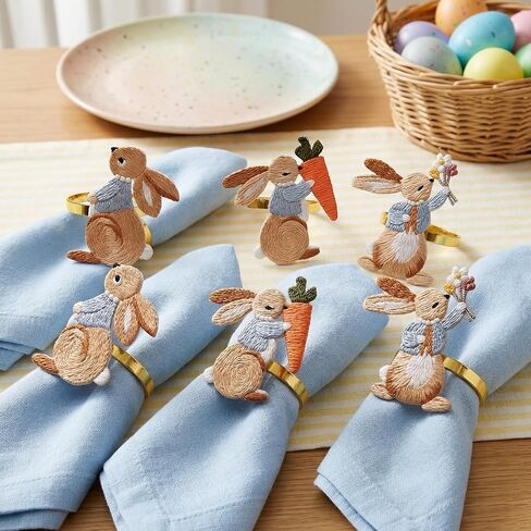 Easter Napkin Rings Set of 6, Bunny Rabbit Spring Table Decorations for Easter Dinner – Festive Napkin Holders for Holiday & Party Table Setting in Saudi Arabia