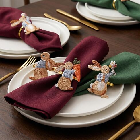 Easter Napkin Rings Set of 6, Bunny Rabbit Spring Table Decorations for Easter Dinner – Festive Napkin Holders for Holiday & Party Table Setting in Saudi Arabia