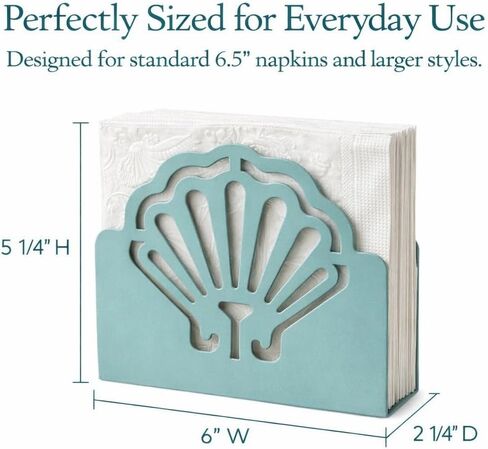 Coastal Metal Napkin Holder – Decorative Scallop Shell Design, Seafoam Teal Smooth Finish – Large Tabletop Napkin Caddy for 6.5" x 6.5" or Larger Napkins – Beach House Kitchen & Dining Décor in Saudi Arabia