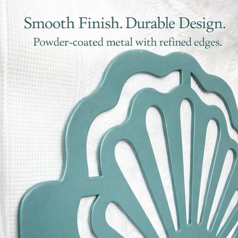 Coastal Metal Napkin Holder – Decorative Scallop Shell Design, Seafoam Teal Smooth Finish – Large Tabletop Napkin Caddy for 6.5" x 6.5" or Larger Napkins – Beach House Kitchen & Dining Décor in Saudi Arabia