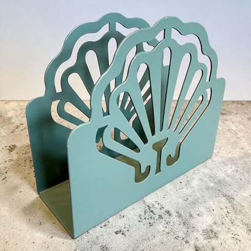 Coastal Metal Napkin Holder – Decorative Scallop Shell Design, Seafoam Teal Smooth Finish – Large Tabletop Napkin Caddy for 6.5" x 6.5" or Larger Napkins – Beach House Kitchen & Dining Décor in Saudi Arabia