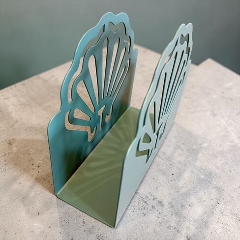 Coastal Metal Napkin Holder – Decorative Scallop Shell Design, Seafoam Teal Smooth Finish – Large Tabletop Napkin Caddy for 6.5" x 6.5" or Larger Napkins – Beach House Kitchen & Dining Décor in Saudi Arabia