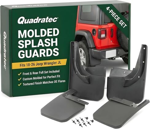 واقيات الرذاذ المصبوبة من Quadratec، زوج أمامي مكون من قطعتين - يناسب Jeep Wrangler JL & Gladiator JT 2018-2022 - أغطية طينية عالية القوة مخصصة - لمسة نهائية مزخرفة لتتناسب مع مشاعل ومصدات المعدات الأصلية الخاصة بك in Kuwait