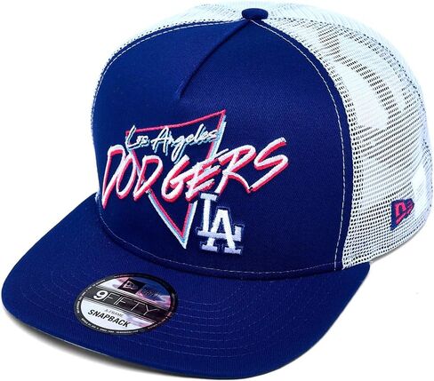 New Era LA Los Angeles Dodgers 9FIFTY A-Frame Trucker Snapback Cap, Adjustable Hat Navy Blue in Saudi Arabia