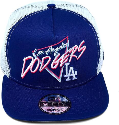 New Era LA Los Angeles Dodgers 9FIFTY A-Frame Trucker Snapback Cap, Adjustable Hat Navy Blue in Saudi Arabia