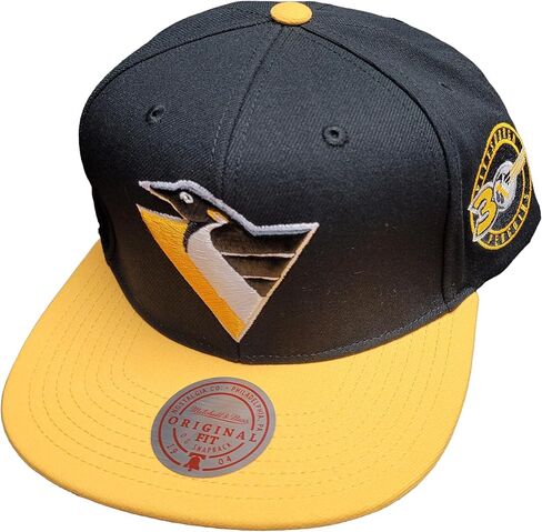 قبعة Mitchell & Ness Pittsburgh Penguins NHL 2 Tone Side Patch Snapback Hat باللون الأسود in Saudi Arabia