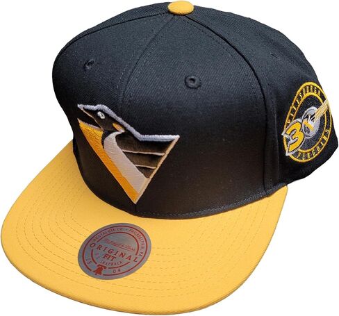 قبعة Mitchell & Ness Pittsburgh Penguins NHL 2 Tone Side Patch Snapback Hat باللون الأسود in Saudi Arabia