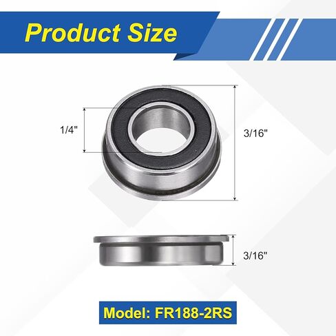 uxcell 4Pcs FR188-2RS Flanged Ball Bearings, 1/4" x 1/2" x 3/16" Double Sealed Chrome Steel Deep Groove Bearing, ABEC5 in Saudi Arabia