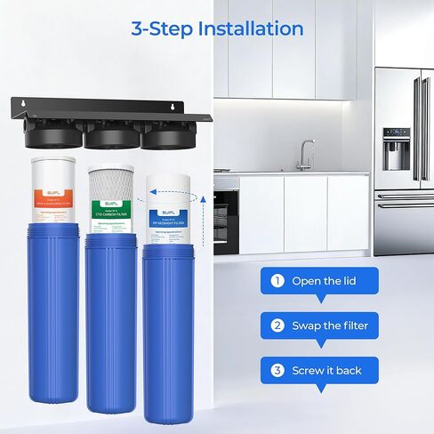 مجموعة فلتر مياه منزلية كاملة 4.5 * 20 بوصة، متوافقة مع Express Water WH300SICS، FLTWH2045ICS1، iSpring WGB32BM، F3WGB32BM، حزمة مع PP، CTO، فلتر الحديد والمنغنيز، مجموعة واحدة in Kuwait