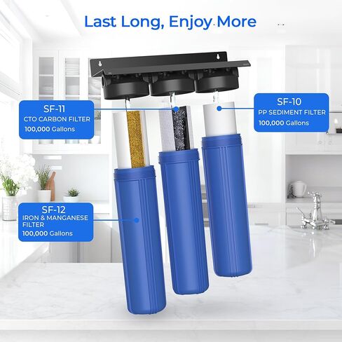 مجموعة فلتر مياه منزلية كاملة 4.5 * 20 بوصة، متوافقة مع Express Water WH300SICS، FLTWH2045ICS1، iSpring WGB32BM، F3WGB32BM، حزمة مع PP، CTO، فلتر الحديد والمنغنيز، مجموعة واحدة in Kuwait