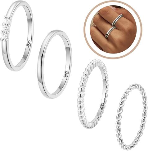 WEDDINEN 4PC Gold Rings for Women, S925 Sterling Silver 14k Gold Filled Plated Stackable Thin Thumb Ring Set Cubic Zirconia Dainty Stack Gold Knuckle Rings Set Size 6-10 in Saudi Arabia