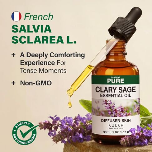 100% Pure Clary Sage Oil - 1 Fl Oz Clary Sage Essential Oil for Hair, Skin, Diffuser, Aromatherapy & DIY Soap Making Scent in Kuwait