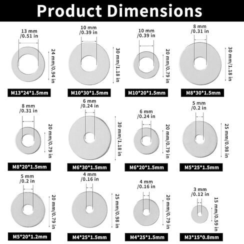 110 قطعة من الغسالات المسطحة للبراغي، وغسالات الرفارف المصنوعة من الفولاذ المقاوم للصدأ، ومجموعة غسالات مسطحة من الفولاذ المقاوم للصدأ متنوعة، وغسالة معدنية للبراغي والأجهزة المنزلية والسيارات الصناعية (M3-M13) in Kuwait