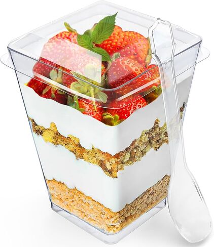 100 Pack 5 oz Dessert Cups with Lids and Spoons – Plastic Parfait Cups for Appetizer and Desserts be it, Mousse, Tiramisu, Pudding, or salads - Perfect for Parties in Saudi Arabia