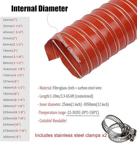 Flexible Duct Hose 1-10m, 1"-12" Diameter, Heavy-Duty Exhaust Hose for Fans, Fiberglass Ventilation for Industrial & Automotive Use, Durable & Lightweight in Saudi Arabia