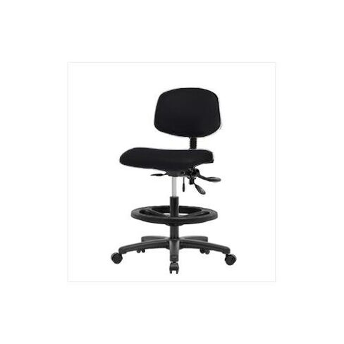 Thomas ECOM VMBCH-RG-T1-A1-BF-RC-c8540 Black Vinyl Medium Bench Height Chair with Nylon Base and Tilt, Adjustable Arm, Foot Ring, Casters in Kuwait