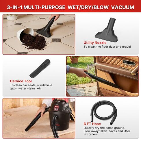 Shop-Vac 1.5 جالون 2.0 مكنسة كهربائية رطبة/جافة، مكنسة كهربائية صغيرة محمولة للمتجر مع ملحقات، مكنسة كهربائية صغيرة للمرآب والسيارة والمنزل والحيوانات الأليفة in Saudi Arabia
