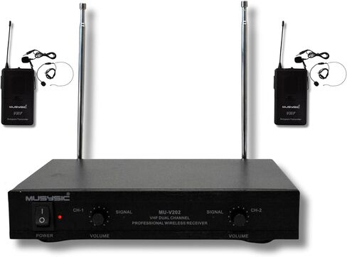 MUSYSIC Wireless VHF Lapel Lavalier Headset Microphone System with Transmitter and Receiver, Advanced SM Technology, 1/4" Output, Individual Frequency & Volume Control 4 Channel in Saudi Arabia
