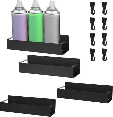 4 Pack Magnetic Spray Can Holder – Heavy-Duty Aerosol Organizer for Garage, Workshop & Home, Black Metal Rack with 8 Plastic Hooks (2 Large + 2 Small) in Saudi Arabia