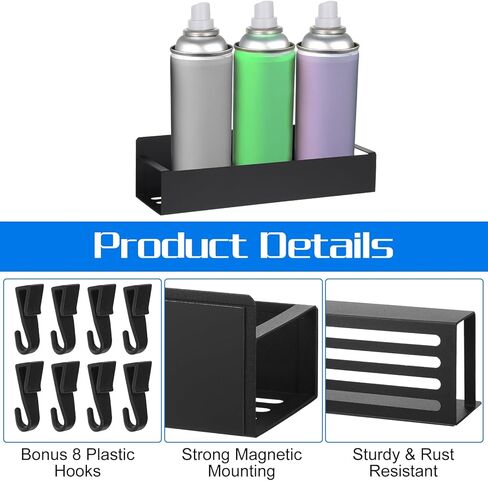 4 Pack Magnetic Spray Can Holder – Heavy-Duty Aerosol Organizer for Garage, Workshop & Home, Black Metal Rack with 8 Plastic Hooks (2 Large + 2 Small) in Saudi Arabia