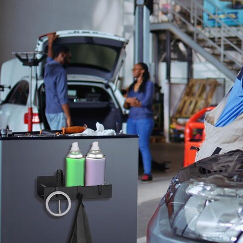 4 Pack Magnetic Spray Can Holder – Heavy-Duty Aerosol Organizer for Garage, Workshop & Home, Black Metal Rack with 8 Plastic Hooks (2 Large + 2 Small) in Saudi Arabia