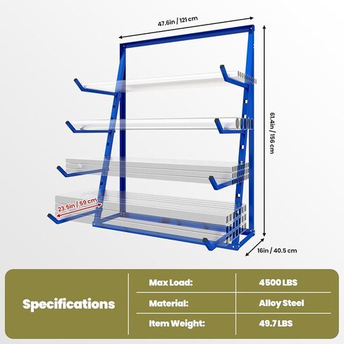 4500LBS 4 Tier Lumber Horizontal Storage Rack Alloy Steel Material, Heavy Duty Free Standing Storage Cantilever Rack, Adjustable Pipe Storage Rack, Wood Lumber Shelf Organizer for Garage Workshop Shed in Saudi Arabia