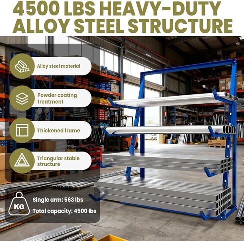 4500LBS 4 Tier Lumber Horizontal Storage Rack Alloy Steel Material, Heavy Duty Free Standing Storage Cantilever Rack, Adjustable Pipe Storage Rack, Wood Lumber Shelf Organizer for Garage Workshop Shed in Saudi Arabia