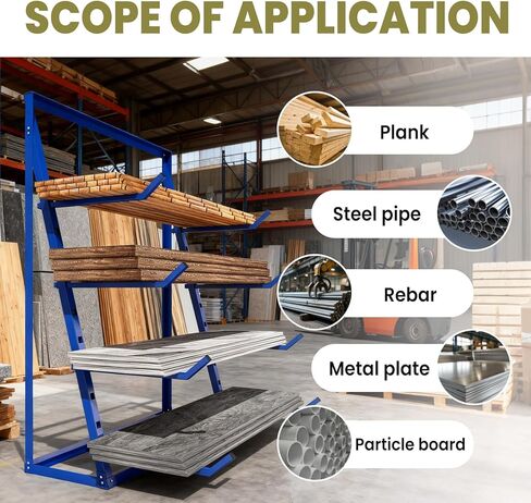 4500LBS 4 Tier Lumber Horizontal Storage Rack Alloy Steel Material, Heavy Duty Free Standing Storage Cantilever Rack, Adjustable Pipe Storage Rack, Wood Lumber Shelf Organizer for Garage Workshop Shed in Saudi Arabia