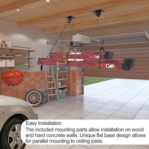 TRUSOON Ladder Storage, Larger Pulley Ladder Hoist, Self Locking Function Ladder Hanger, Garage Ceiling Mount Lift System for Kayak, Cargo Box, Canoe, Bike,Fit 10-14 Foot Ceilings, Hold 150 lbs in Saudi Arabia