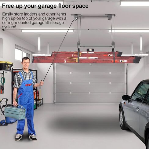 TRUSOON Ladder Storage, Larger Pulley Ladder Hoist, Self Locking Function Ladder Hanger, Garage Ceiling Mount Lift System for Kayak, Cargo Box, Canoe, Bike,Fit 10-14 Foot Ceilings, Hold 150 lbs in Saudi Arabia