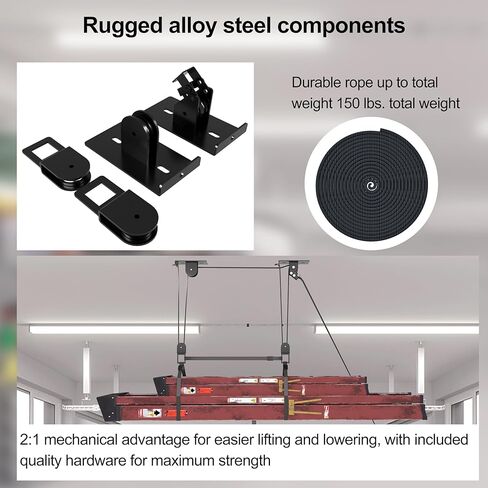 TRUSOON Ladder Storage, Larger Pulley Ladder Hoist, Self Locking Function Ladder Hanger, Garage Ceiling Mount Lift System for Kayak, Cargo Box, Canoe, Bike,Fit 10-14 Foot Ceilings, Hold 150 lbs in Saudi Arabia