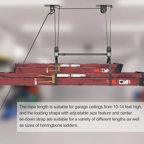 TRUSOON Ladder Storage, Larger Pulley Ladder Hoist, Self Locking Function Ladder Hanger, Garage Ceiling Mount Lift System for Kayak, Cargo Box, Canoe, Bike,Fit 10-14 Foot Ceilings, Hold 150 lbs in Saudi Arabia