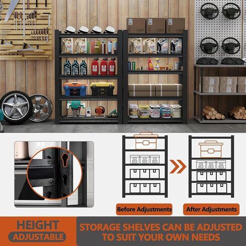 63 بوصة ارتفاع × 45 بوصة عرض، أرفف تخزين مكونة من 5 طبقات وحدة رفوف معدنية قابلة للتعديل للخدمة الشاقة، أرفف مساعدة للمطبخ وغرفة النوم ومخزن المرآب ومستودع الطابق السفلي، 16 بوصة عمق (أسود) in Kuwait