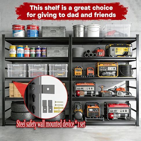 63 بوصة ارتفاع × 45 بوصة عرض، أرفف تخزين مكونة من 5 طبقات وحدة رفوف معدنية قابلة للتعديل للخدمة الشاقة، أرفف مساعدة للمطبخ وغرفة النوم ومخزن المرآب ومستودع الطابق السفلي، 16 بوصة عمق (أسود) in Kuwait