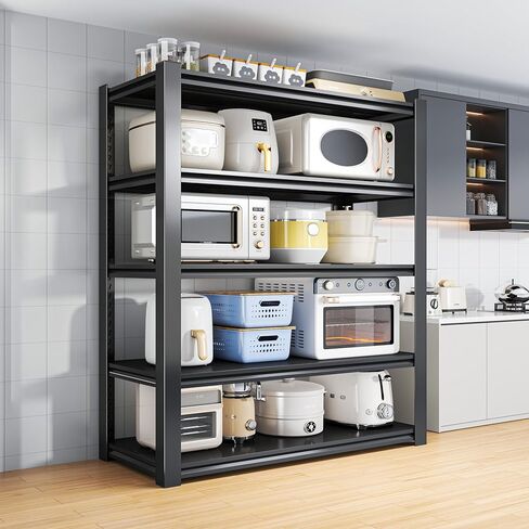 63 بوصة ارتفاع × 45 بوصة عرض، أرفف تخزين مكونة من 5 طبقات وحدة رفوف معدنية قابلة للتعديل للخدمة الشاقة، أرفف مساعدة للمطبخ وغرفة النوم ومخزن المرآب ومستودع الطابق السفلي، 16 بوصة عمق (أسود) in Kuwait