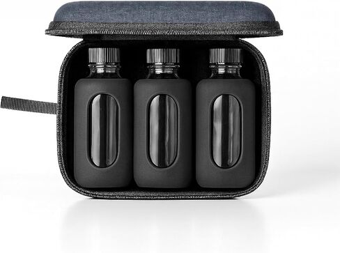 BYOS Bottle Flight Travel Set – 3×2 oz Silicone-Wrapped Boston Round Bottles in EVA Case – Leak-Proof, Gift & Travel ready, TSA-Friendly for Hot Sauce, Bitters, Spirits & More (Empty Bottles, Gray) in Saudi Arabia
