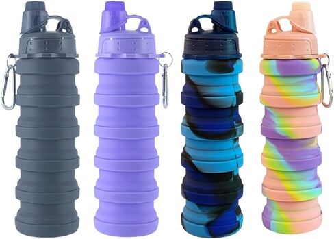 Collapsible Water Bottles 3 PackTravel water bottle Sports Portable Water Bottle Reusable Water Bottles 500ml. (Black+Light Grey+Pink) in Saudi Arabia