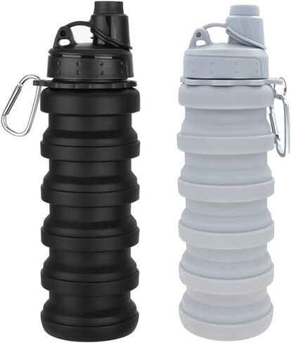 Collapsible Water Bottles 3 PackTravel water bottle Sports Portable Water Bottle Reusable Water Bottles 500ml. (Black+Light Grey+Pink) in Saudi Arabia