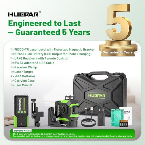 مستوى ليزر Huepar 360 ذاتي التسوية في الهواء الطلق مع ضبط محاذاة محورية ثابتة، مستوى ليزر دقيق 1/13 بوصة مع وضع النبض، سطوع قابل للتعديل، جهاز استقبال للتحكم عن بعد، مشاريع فردية in Saudi Arabia
